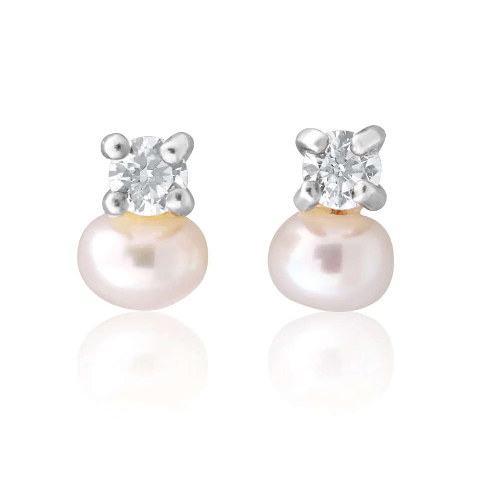 Sterling Silver Freshwater Pearl and Zirconia Studs Earrings
