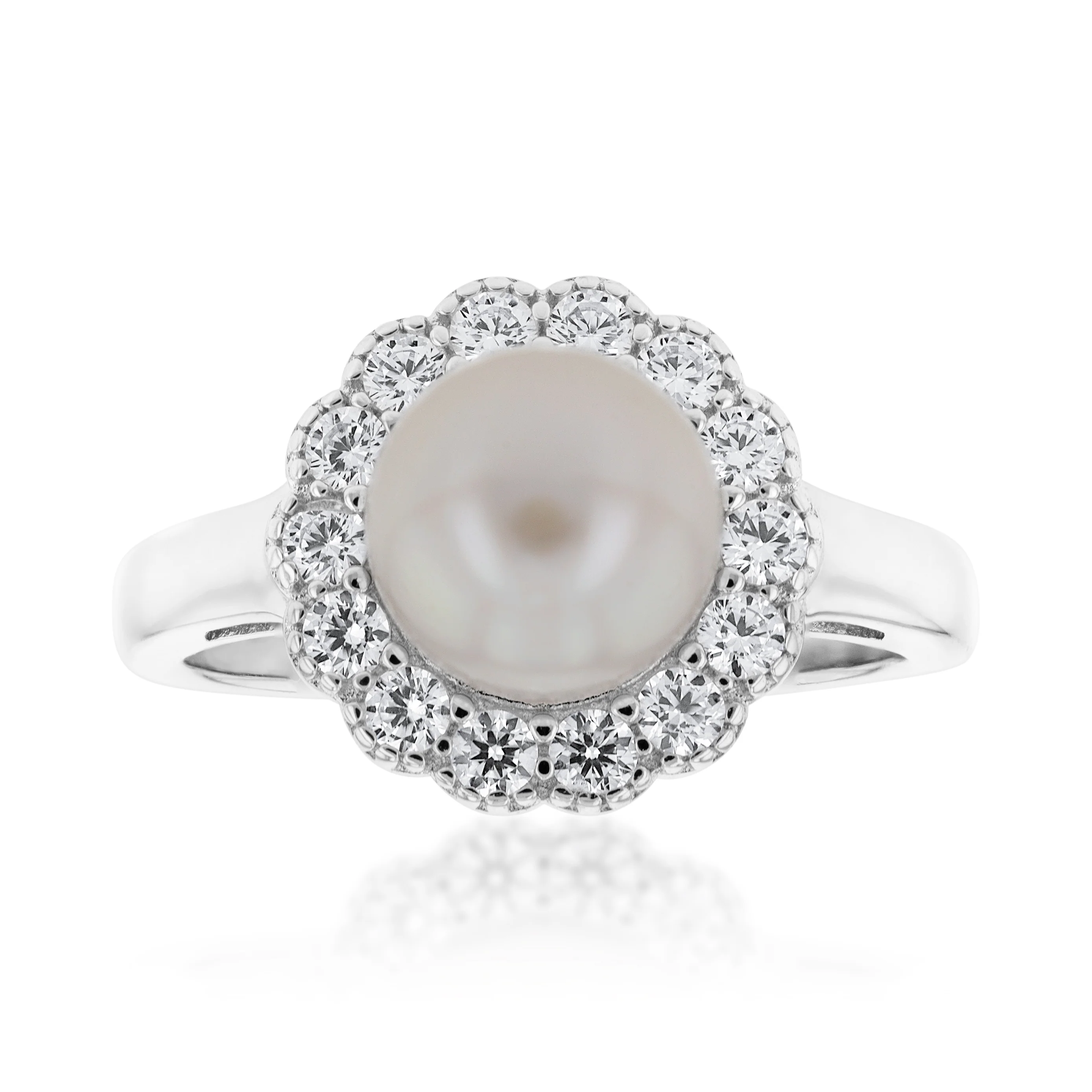 Sterling Silver Freshwater Pearl Cubic Zirconia Ring