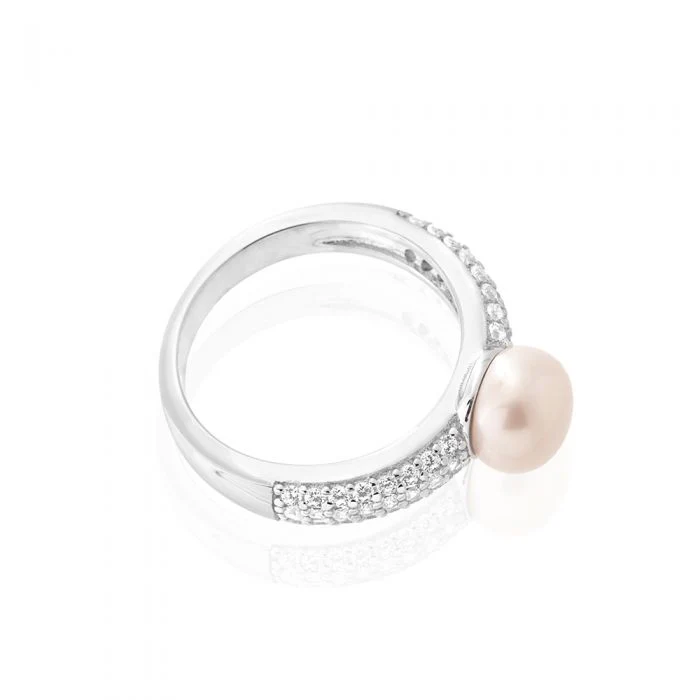 Sterling Silver Freshwater Pearl Cubic Zirconia Ring *No Resize* - Image 3