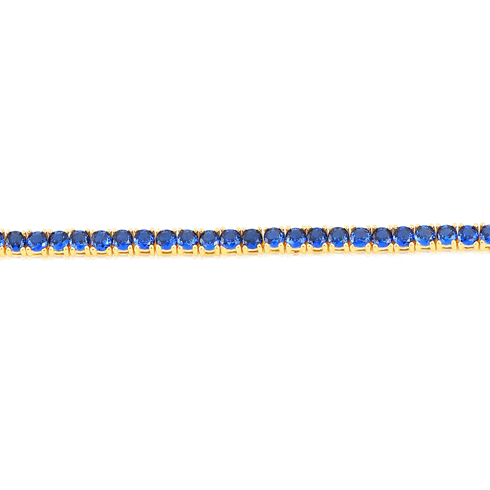 Sterling Silver Gold Plated 3mm Sapphire Blue Cubic Zirconia 19cm Bracelet - Image 3