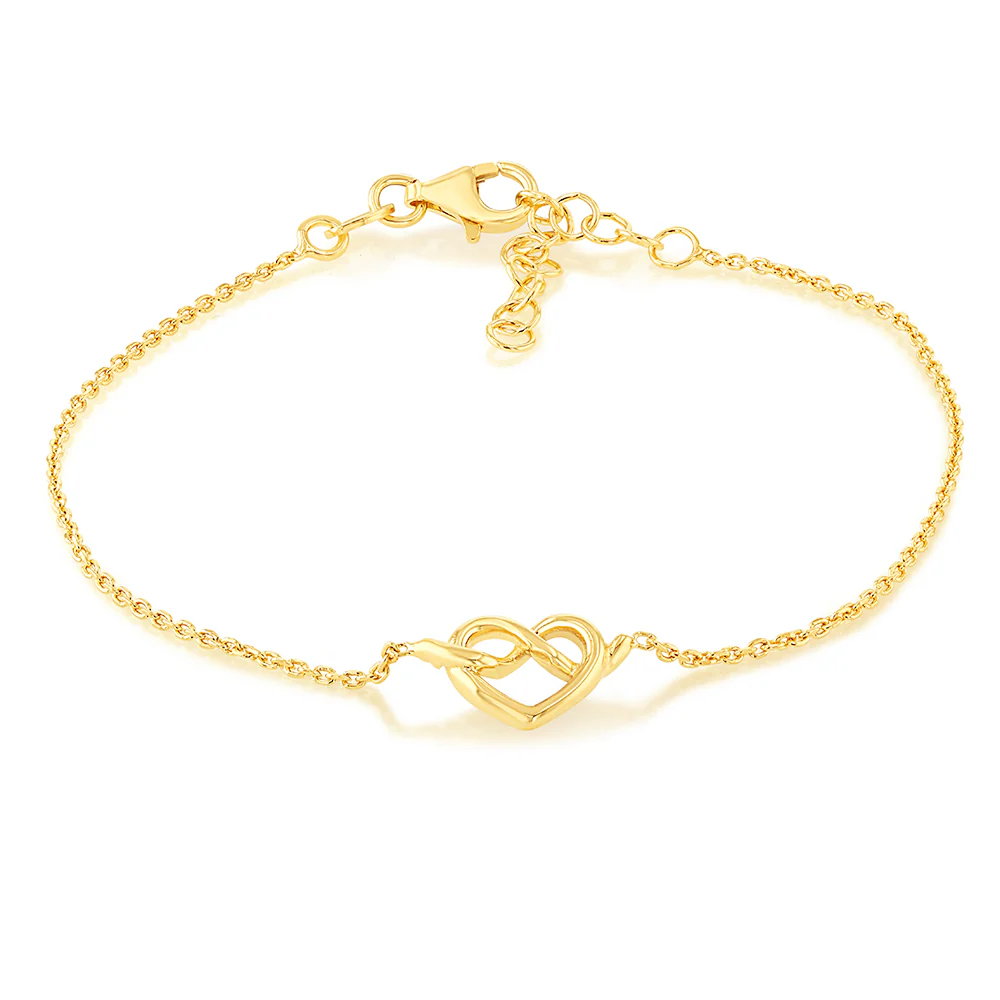 Sterling Silver Gold Plated Angel Wings Heart 17+3cm Bracelet