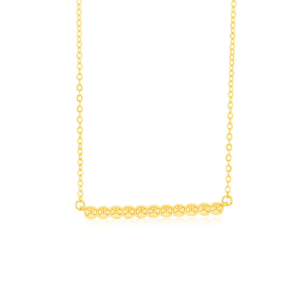 Sterling Silver Gold Plated Beaded Bar Pendant On Chain