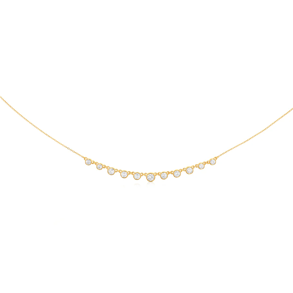 Sterling Silver Gold Plated Bezel Set White Cubic Zirconia Charm 40+5cm Chain