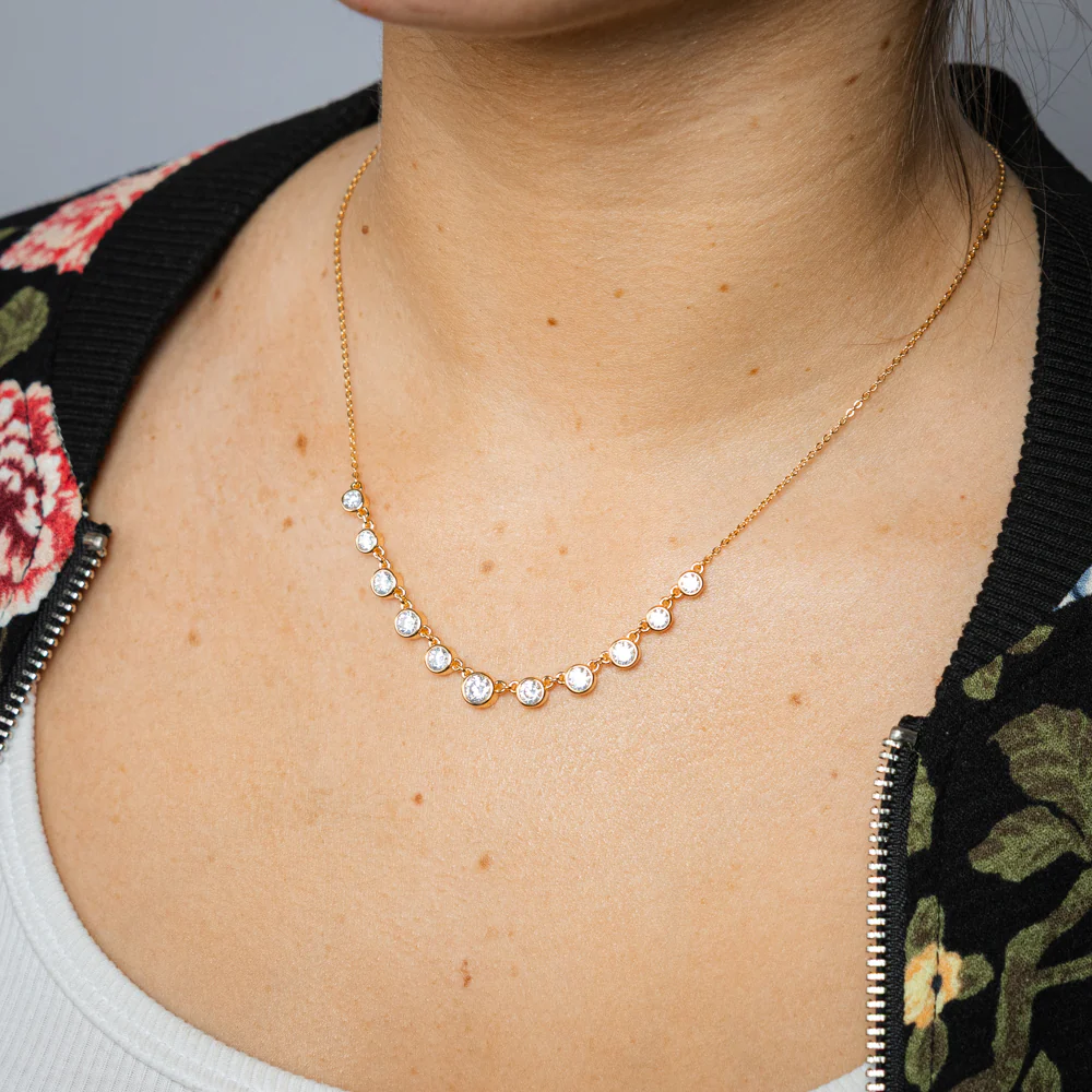 Sterling Silver Gold Plated Bezel Set White Cubic Zirconia Charm 40+5cm Chain - Image 3