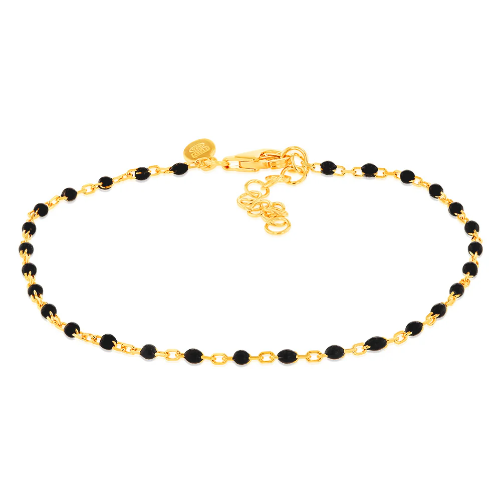 Sterling Silver Gold Plated Black Enamel Fancy 17+3cm Bracelet