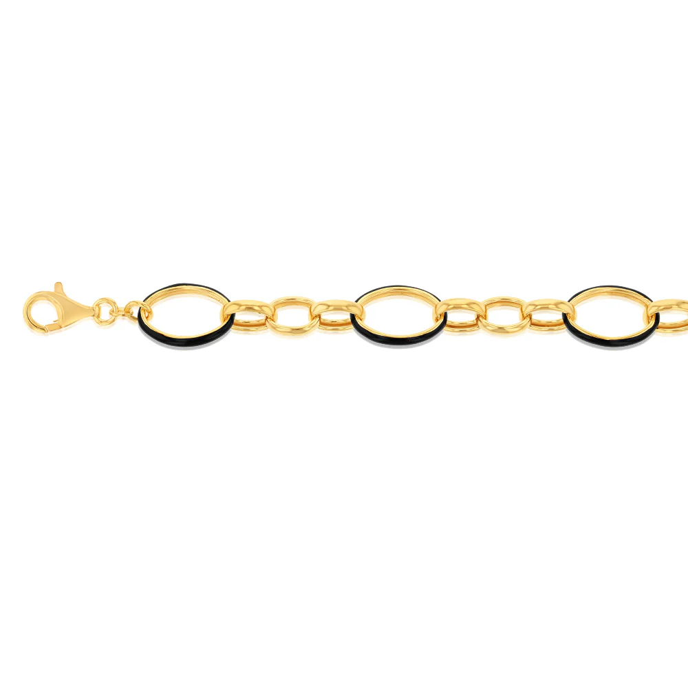 Sterling Silver Gold Plated Black Enamel Fancy 19cm Bracelet - Image 2