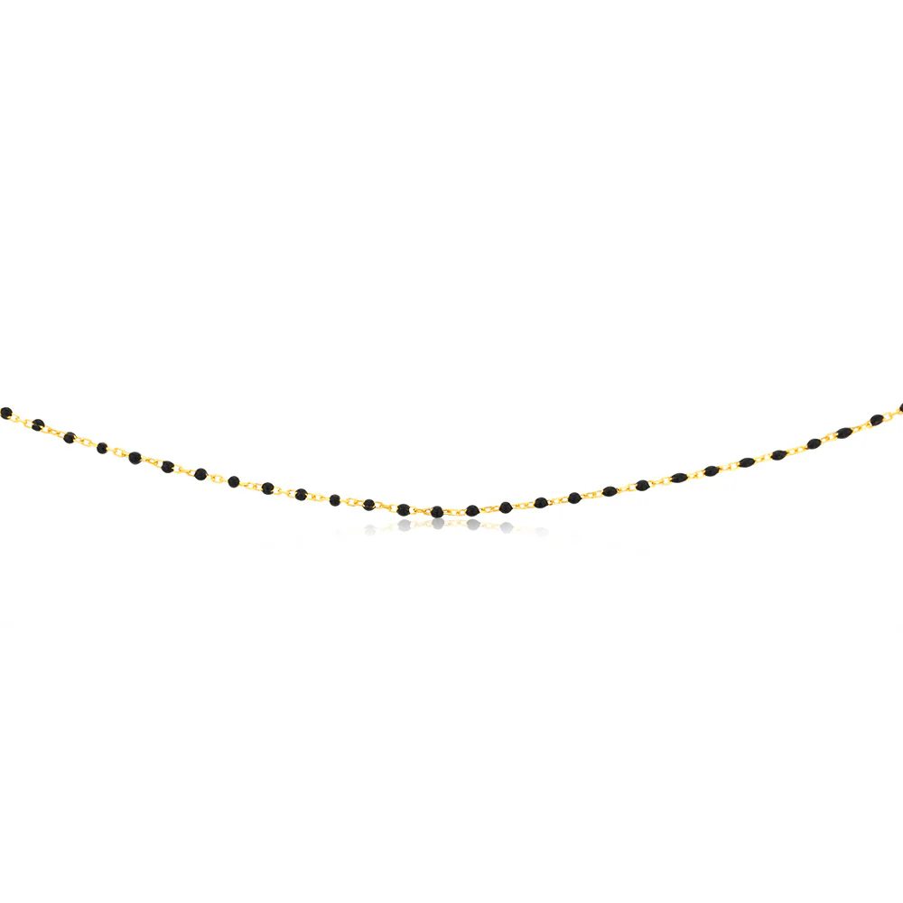 Sterling Silver Gold Plated Black Enamel Fancy 42+3cm Chain