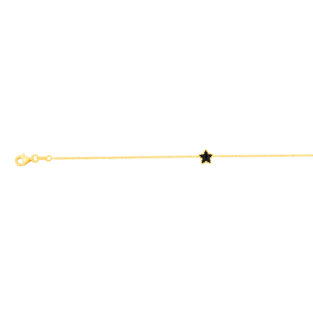 Sterling Silver Gold Plated Black Enamel Star 17+3cm Bracelet - Image 2