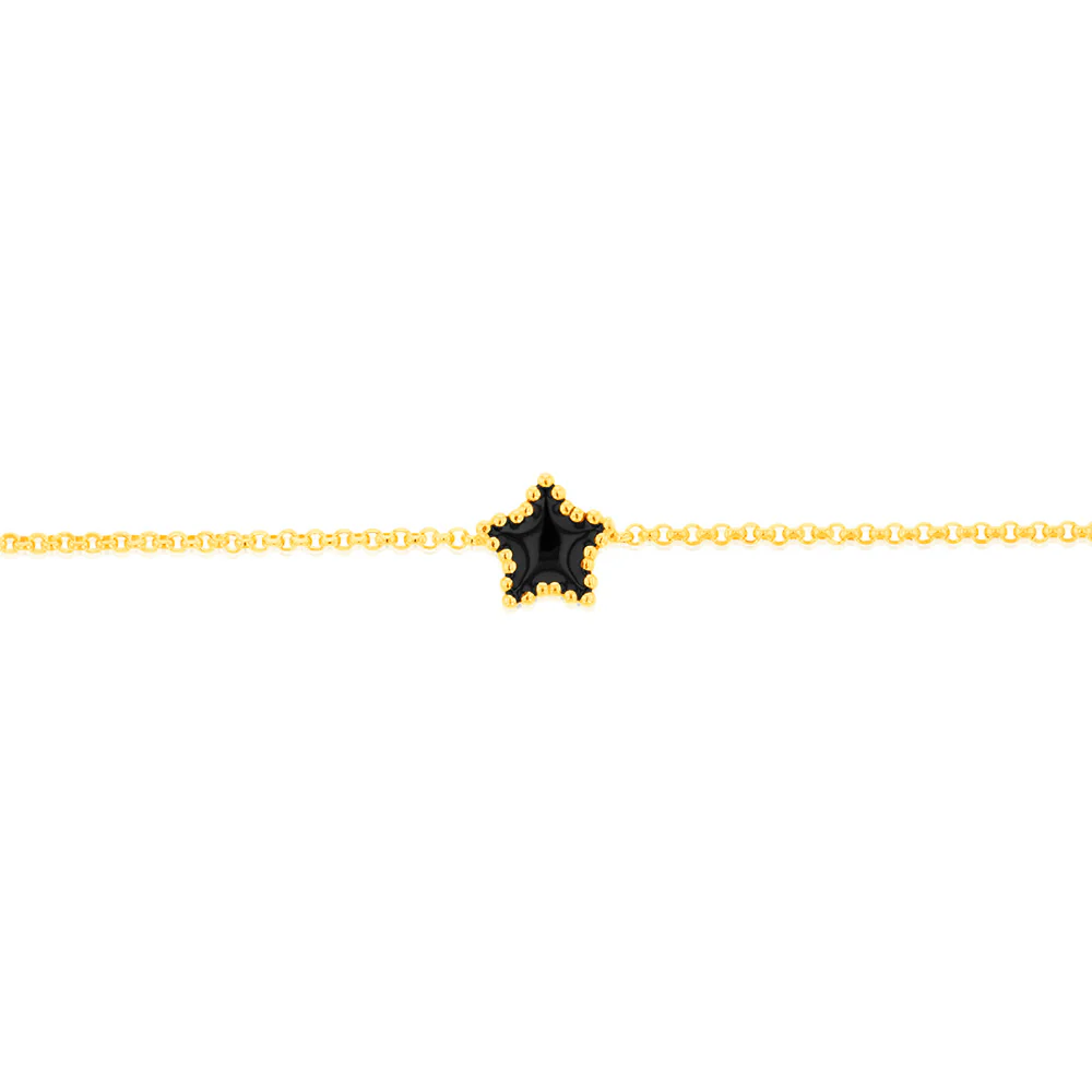 Sterling Silver Gold Plated Black Enamel Star 17+3cm Bracelet - Image 3