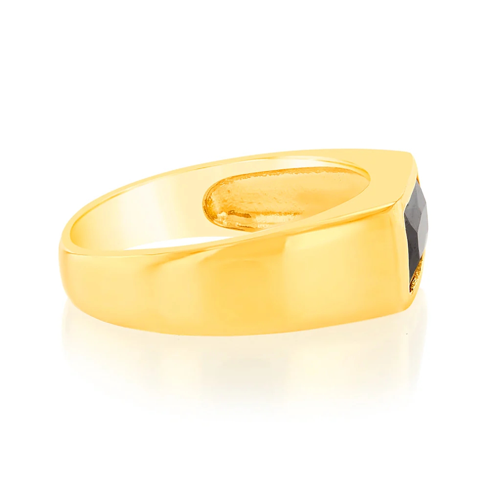 Sterling Silver Gold Plated Black Rectangle Zirconia Ring - Image 2