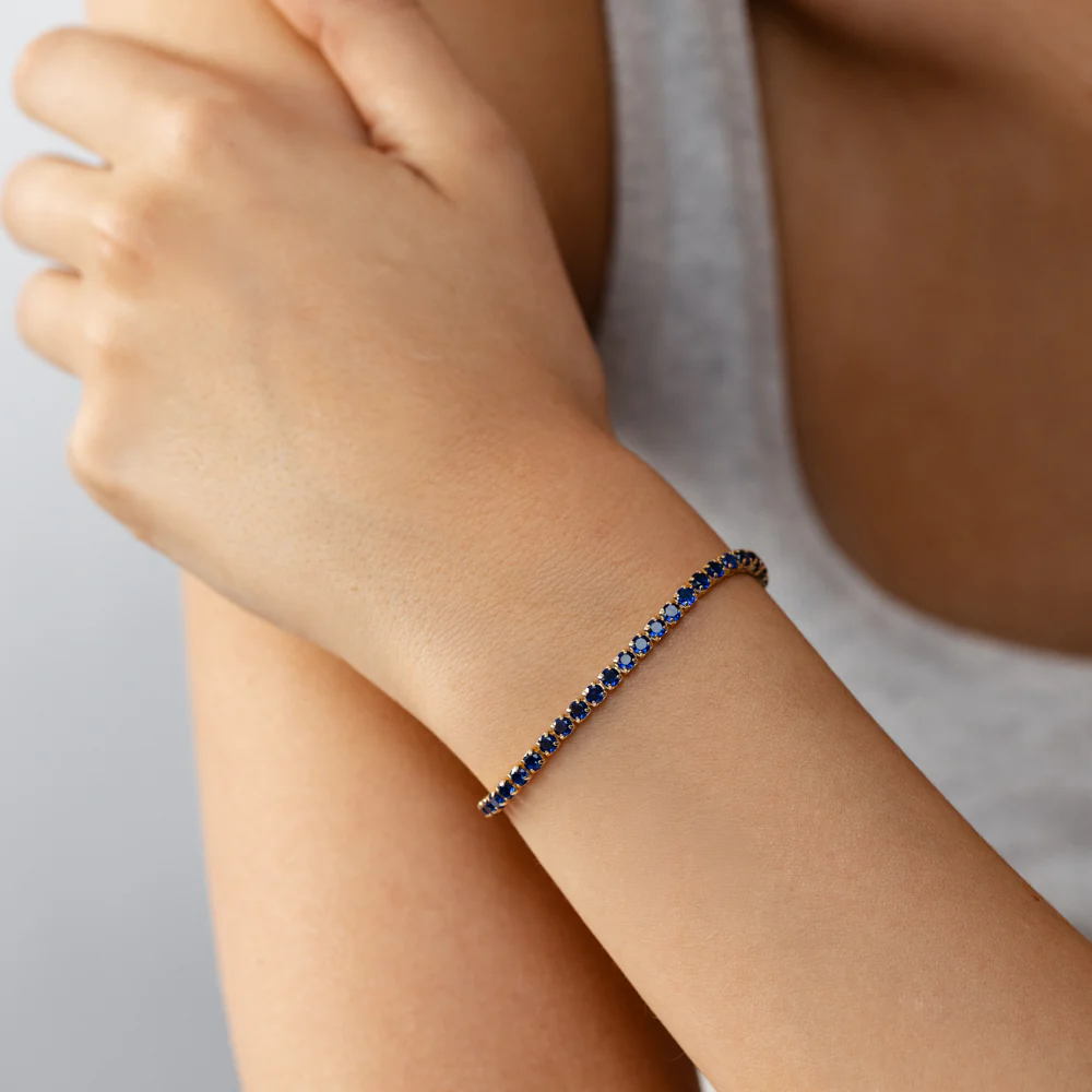 Sterling Silver Gold Plated Blue Cubic Zirconia Adjustable Bracelet - Image 3