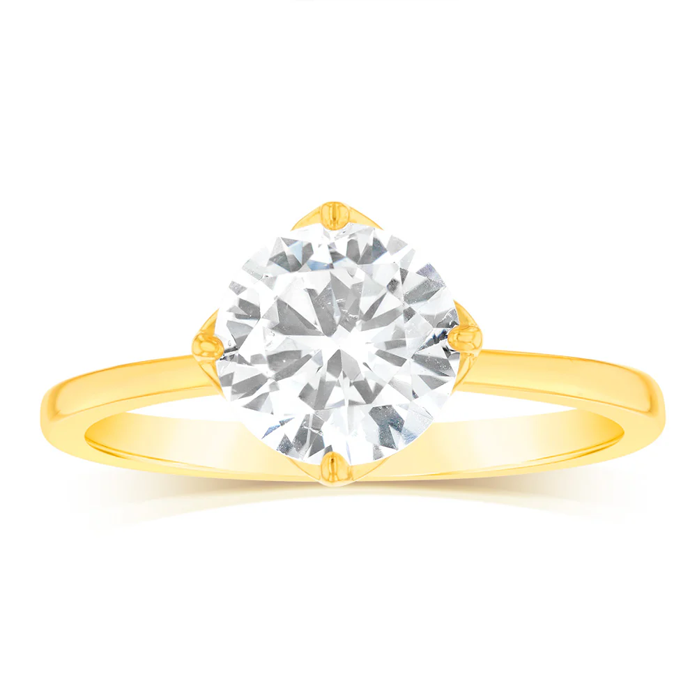 Sterling Silver Gold Plated Brilliant Cut White Zirconia Ring