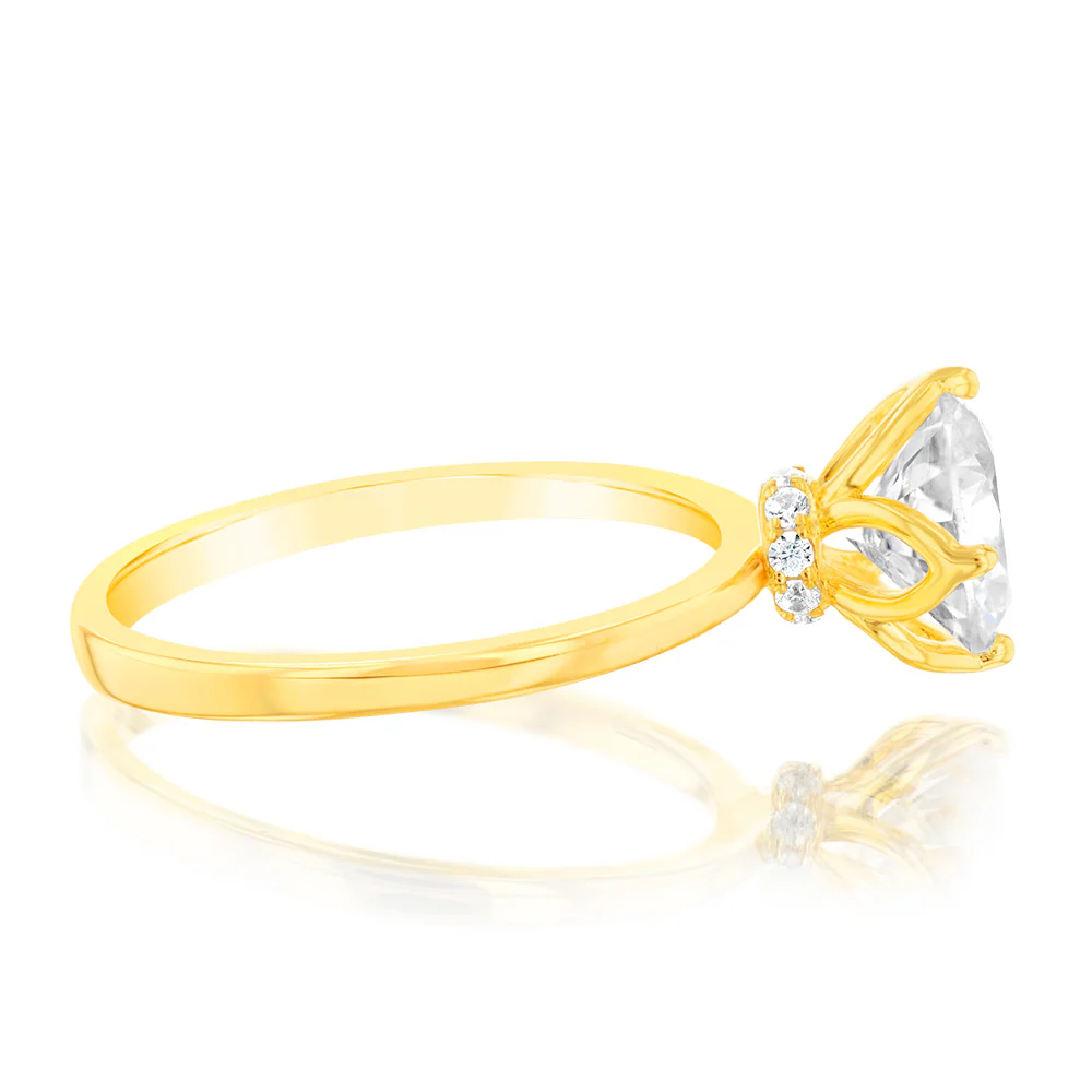 Sterling Silver Gold Plated Brilliant Cut White Zirconia Ring - Image 2