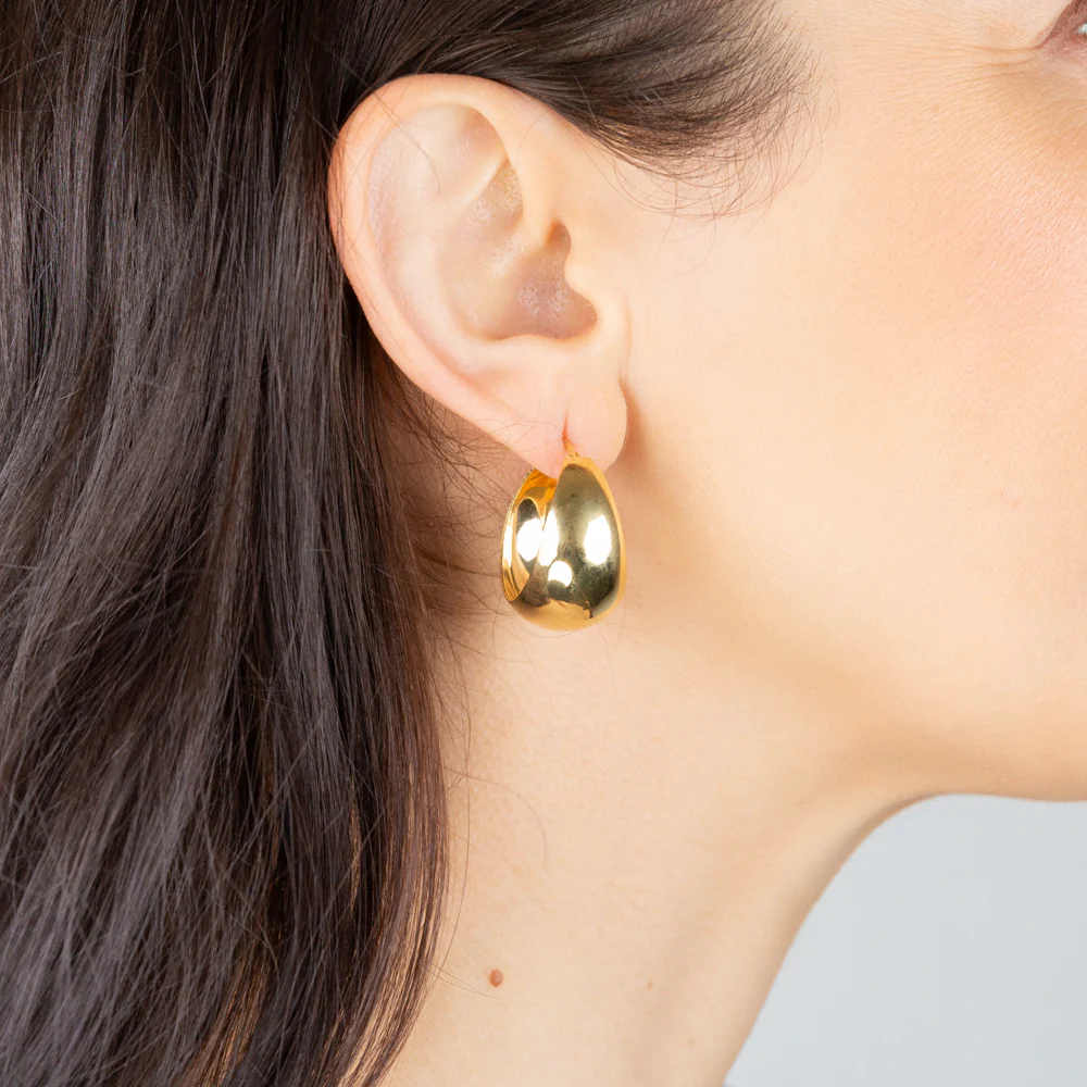 Sterling Silver Gold Plated Broad Plain 20mm Hoop Earrings - Image 2
