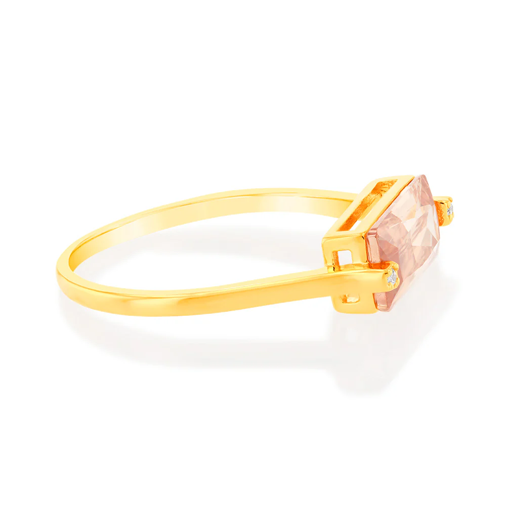 Sterling Silver Gold Plated Champane Rectangular Zirconia Ring - Image 2