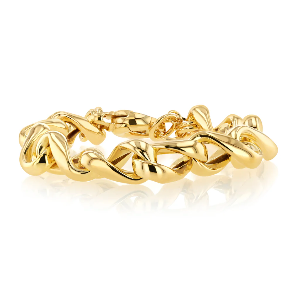 Sterling Silver Gold Plated Chunky Twisted 19cm Bracelet