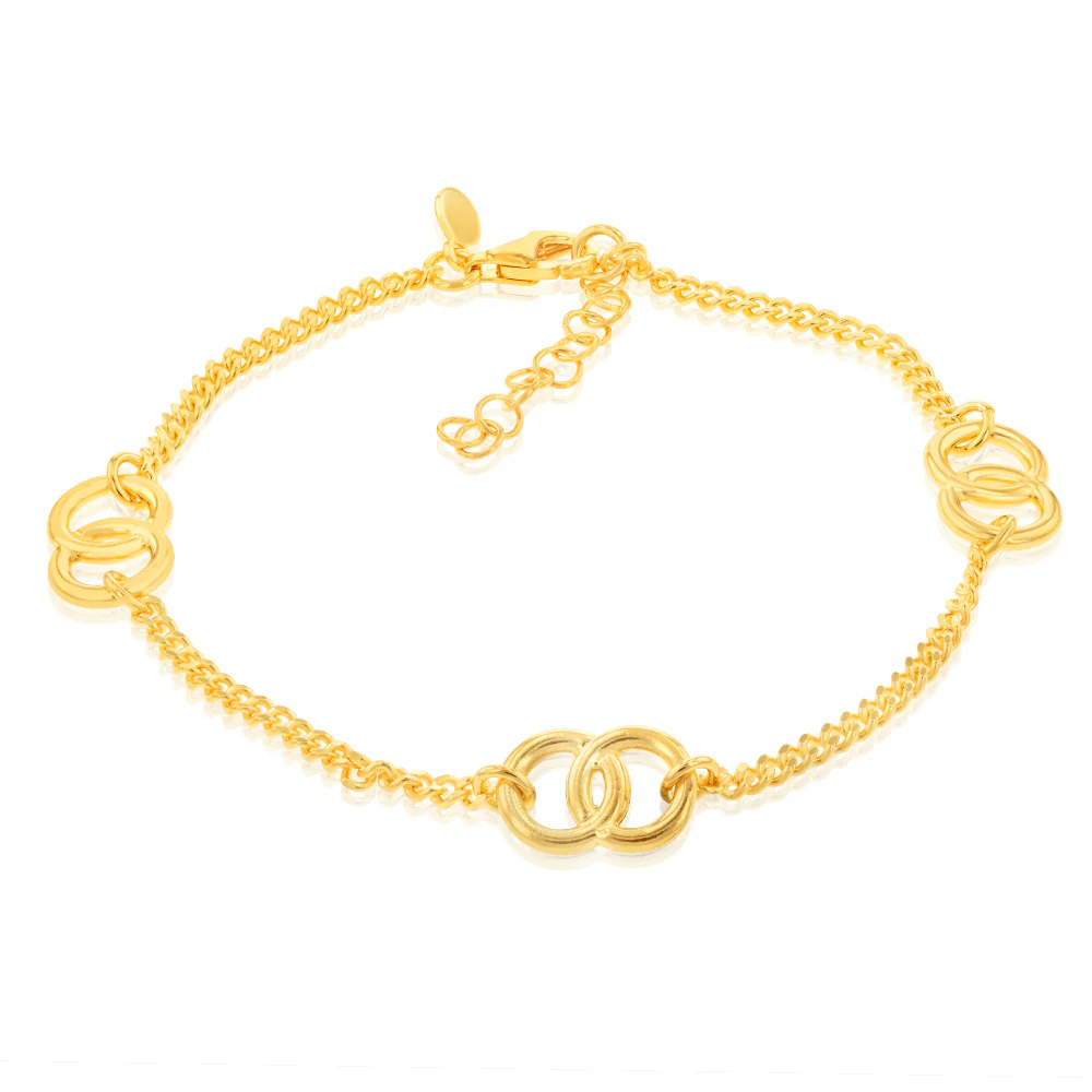 Sterling Silver Gold Plated Connected Circle 20cm Bracelet