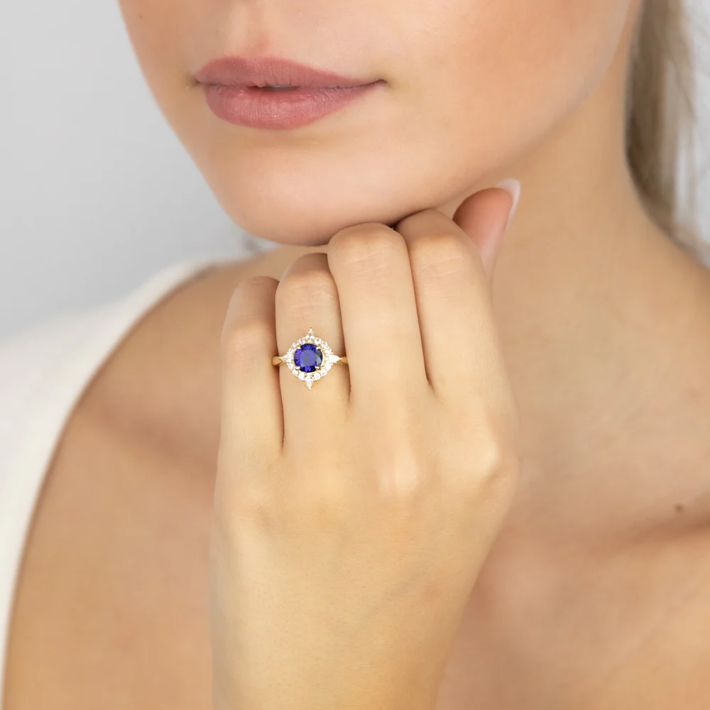 Sterling Silver Gold Plated Created Sapphire And White Zirconia Fancy Ring - Image 3