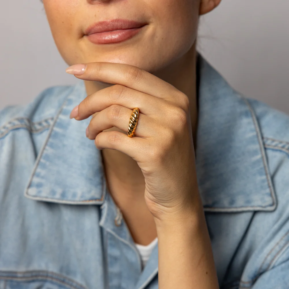 Sterling Silver Gold Plated Croissant Dome Ring - Image 3