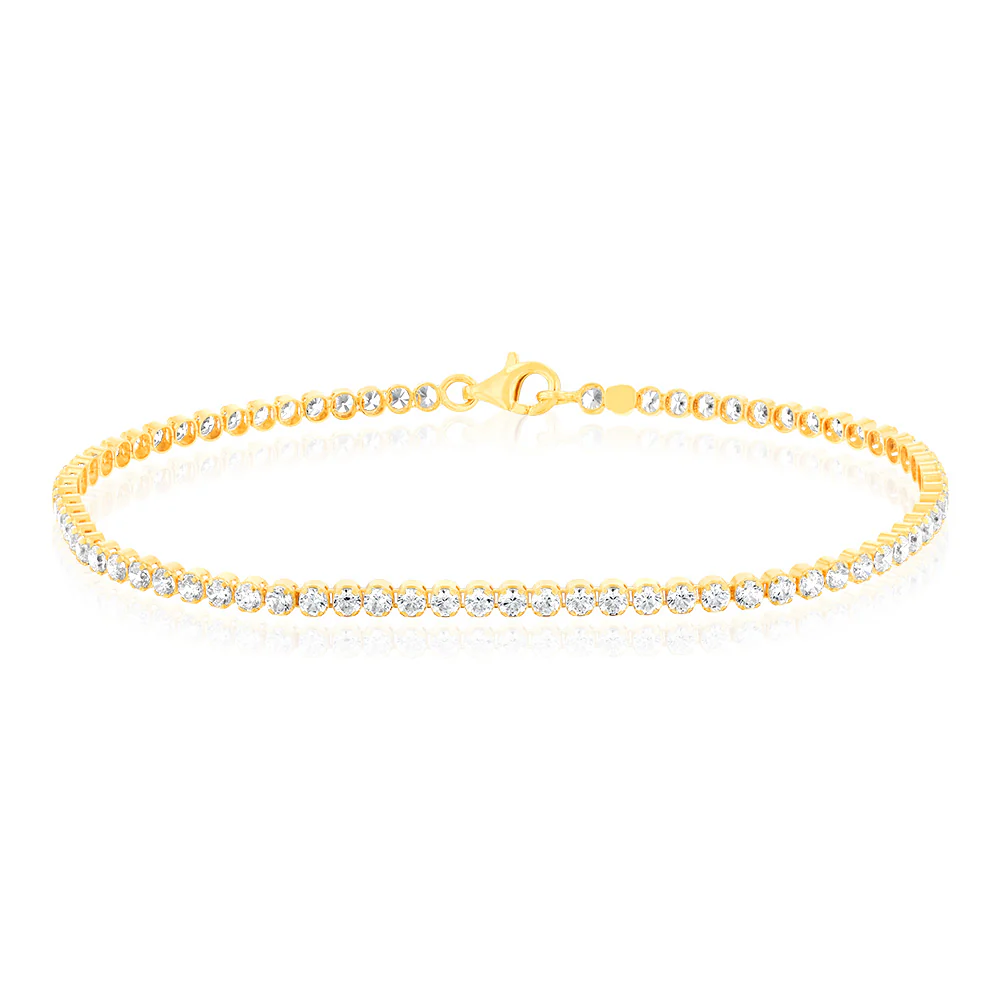 Sterling Silver Gold Plated Cubic Zirconia 2.5mm Tennis 19cm Bracelet