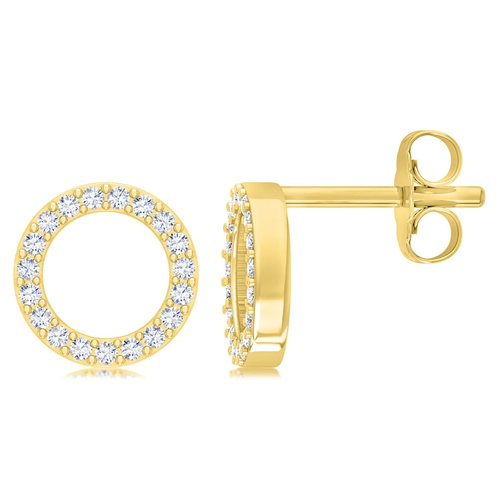 Sterling Silver Gold Plated Cubic Zirconia Circle Of Life Stud Earrings