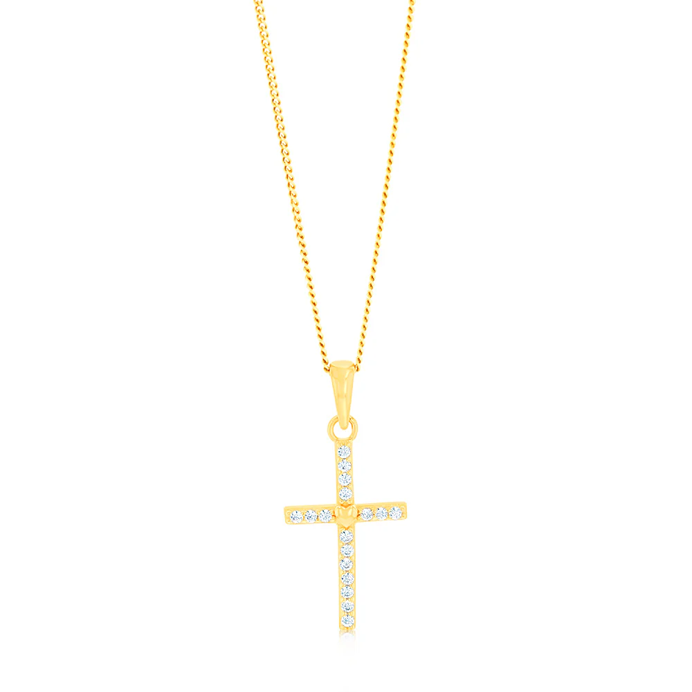 Sterling Silver Gold Plated Cubic Zirconia Cross Pendant