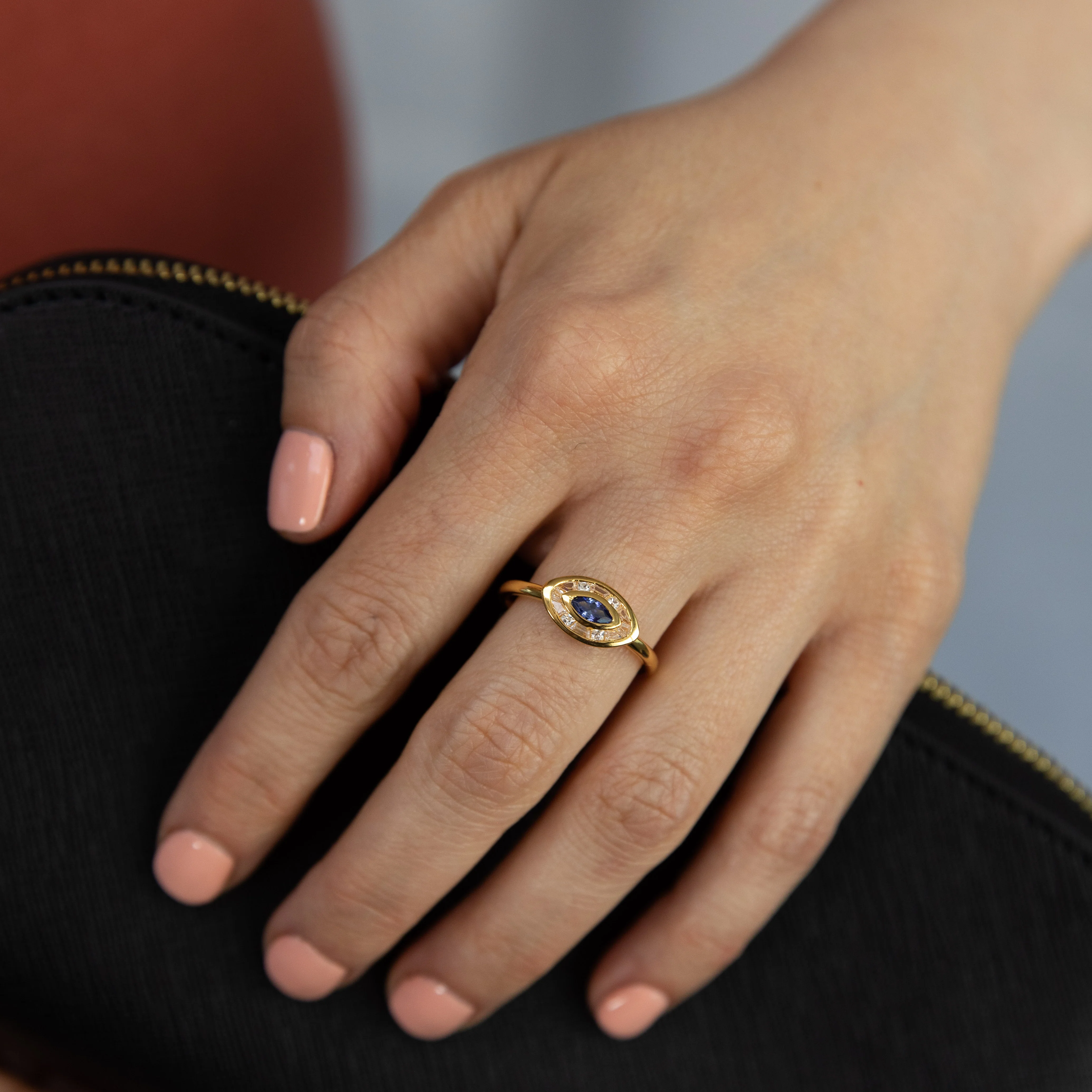 Sterling Silver Gold Plated Cubic Zirconia Evil Eye Ring - Image 2