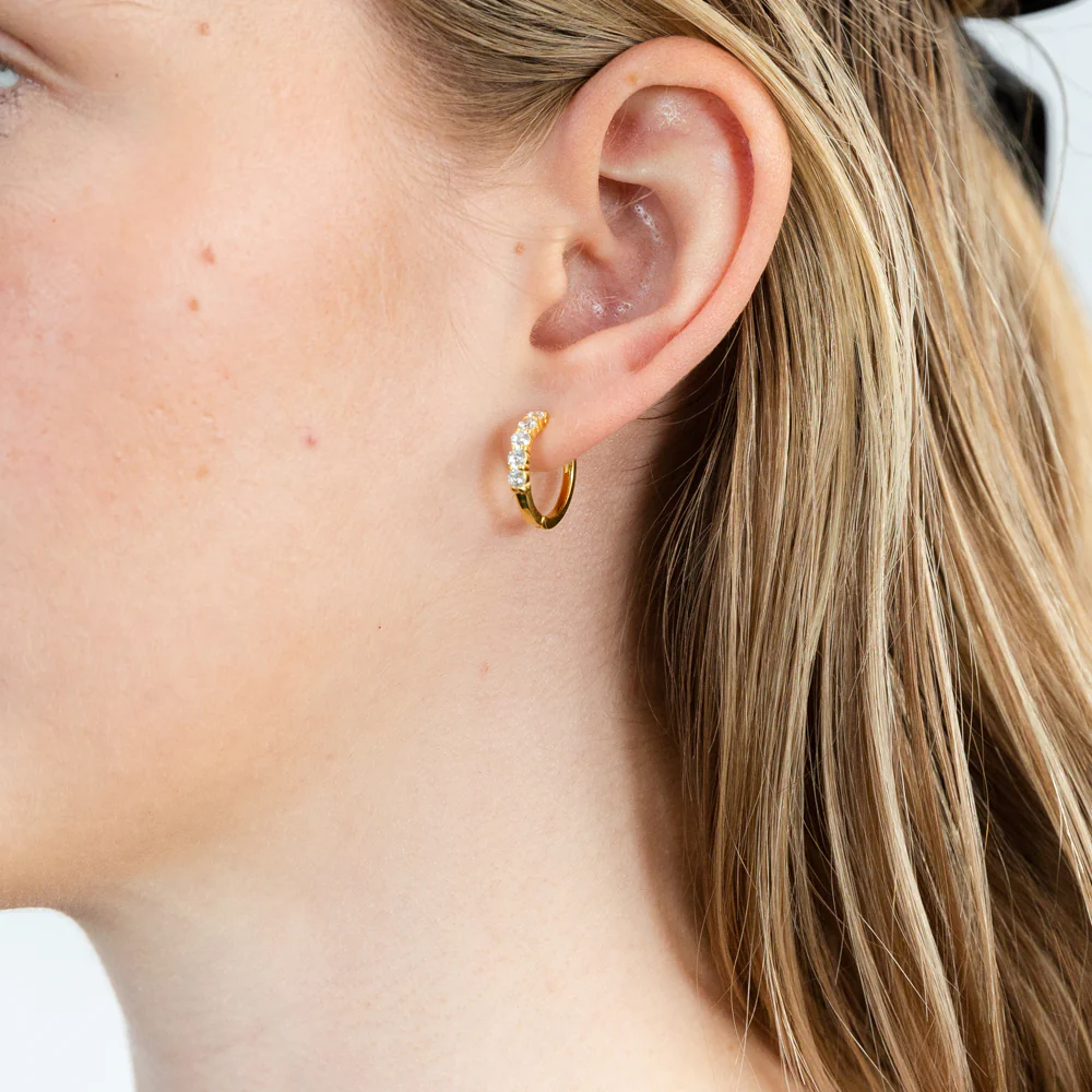 Sterling Silver Gold Plated Cubic Zirconia Hoop Earrings - Image 2