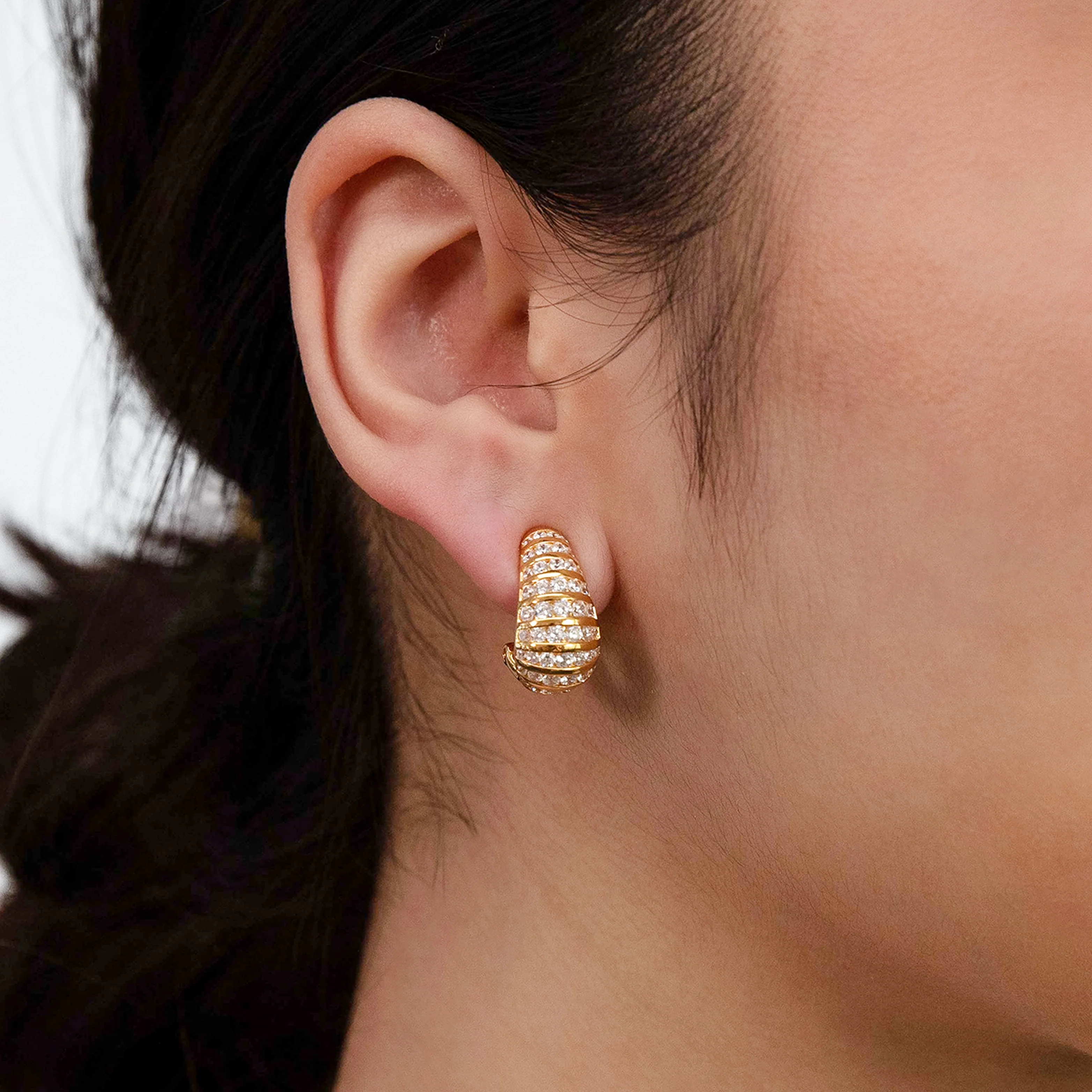 Sterling Silver Gold Plated Cubic Zirconia On Fancy "D" Shape Earrings - Image 2
