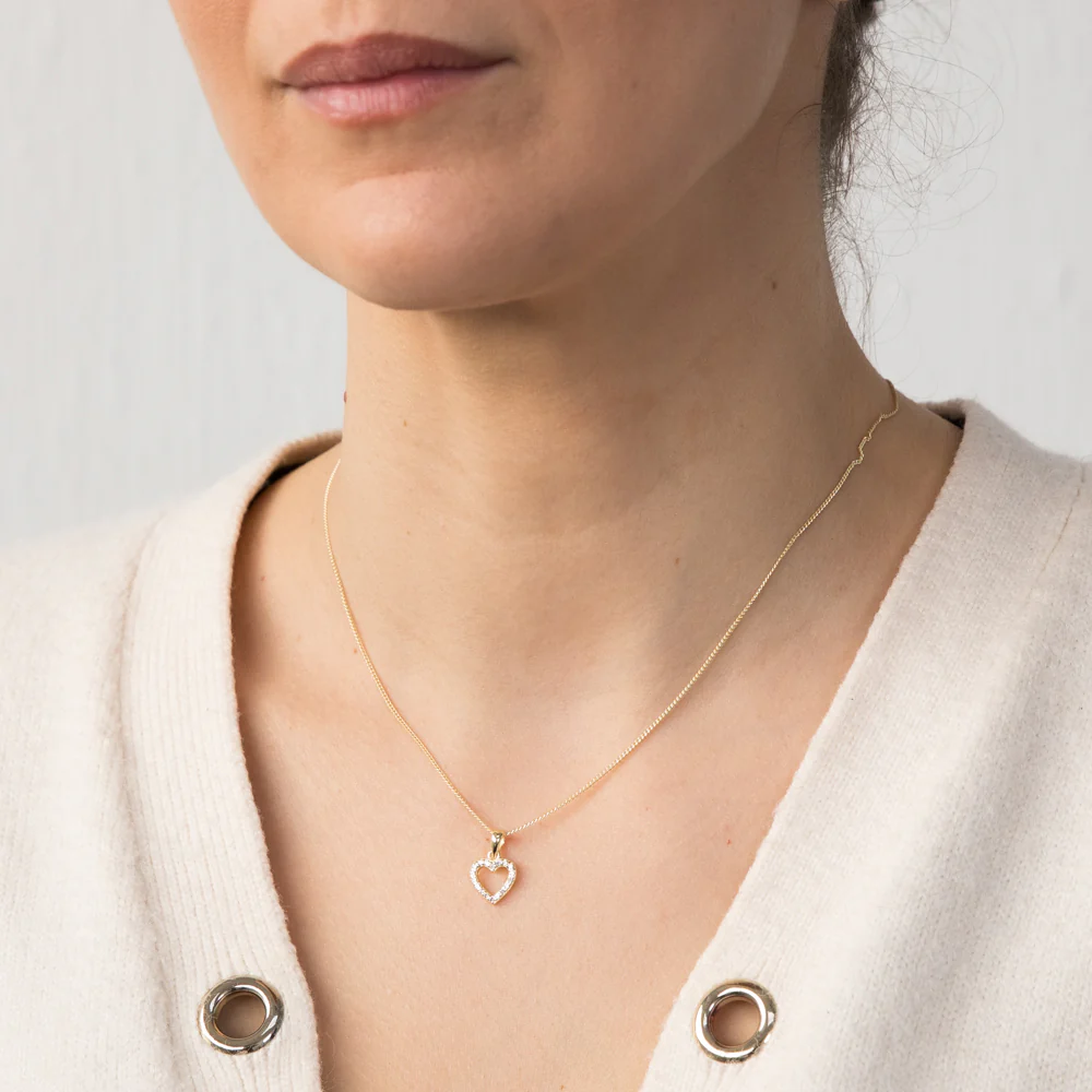 Sterling Silver Gold Plated Cubic Zirconia Open Heart Pendant On 43cm Chain - Image 2
