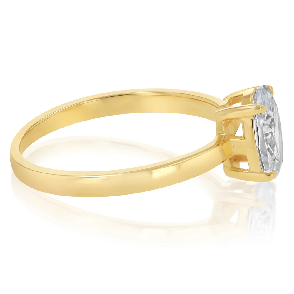 Sterling Silver Gold Plated Cubic Zirconia Oval Ring - Image 2