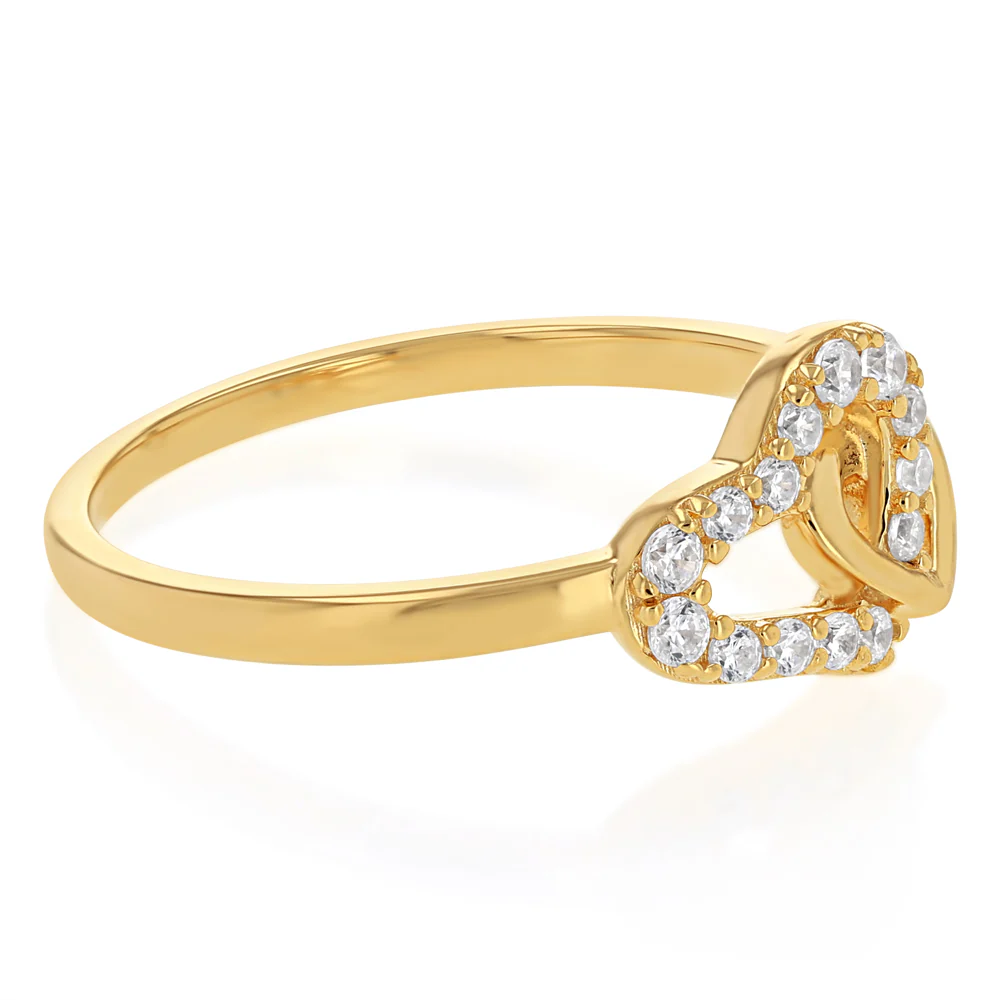 Sterling Silver Gold Plated CZ Double Heart Ring - Image 2