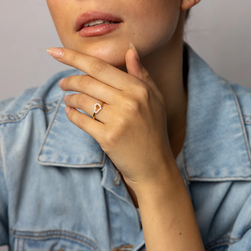 Sterling Silver Gold Plated CZ Double Heart Ring - Image 3