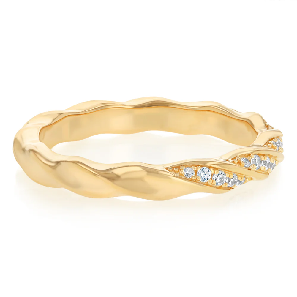 Sterling Silver Gold Plated CZ Twisted Ring - Image 2