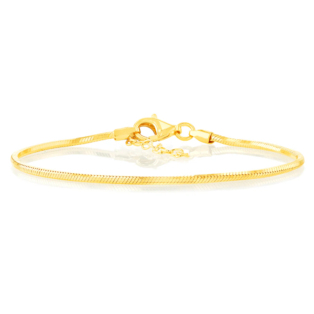 Sterling Silver Gold Plated Diamond Cut Snake 18+3cm Bracelet