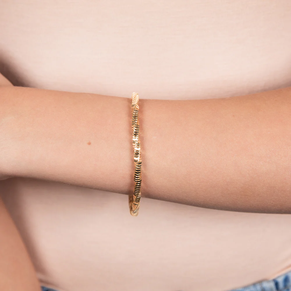Sterling Silver Gold Plated Diamond Cut Square Snake 19cm Bracelet - Image 3