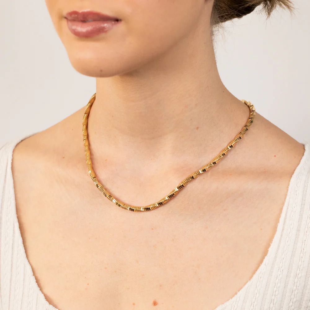 Sterling Silver Gold Plated Diamond Cut Square Snake 45cm Chain - Image 3