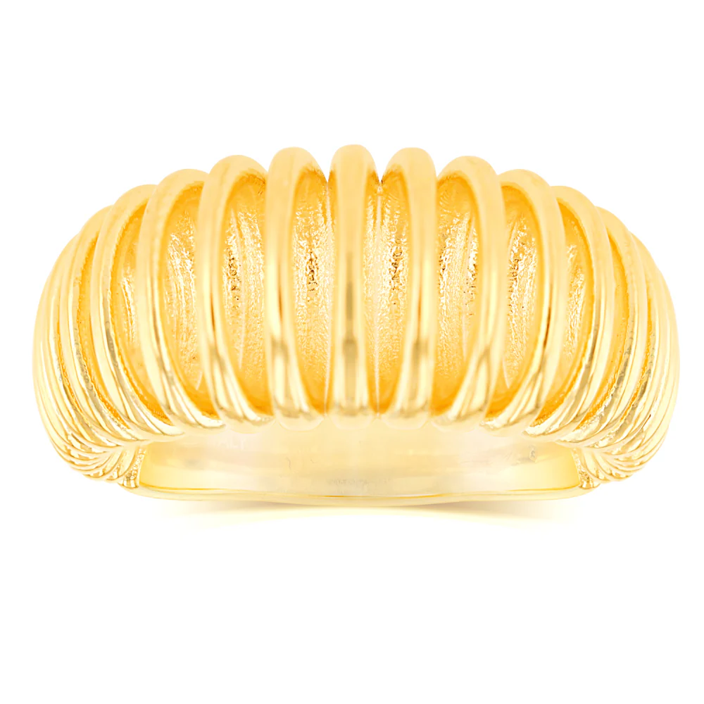 Sterling Silver Gold Plated Domed Ridged Chunky Ring