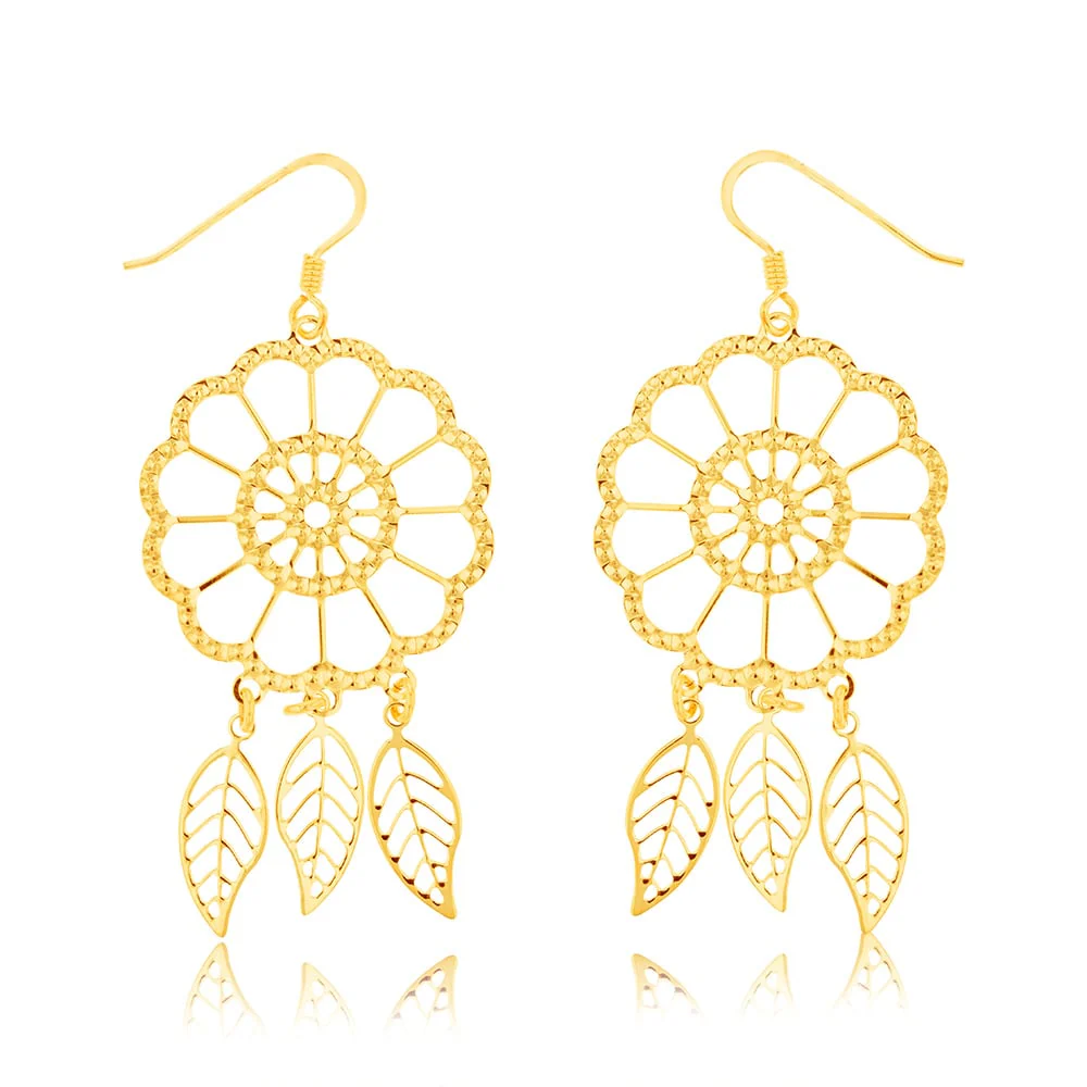 Sterling Silver Gold Plated Dream Catcher Drop Earrings