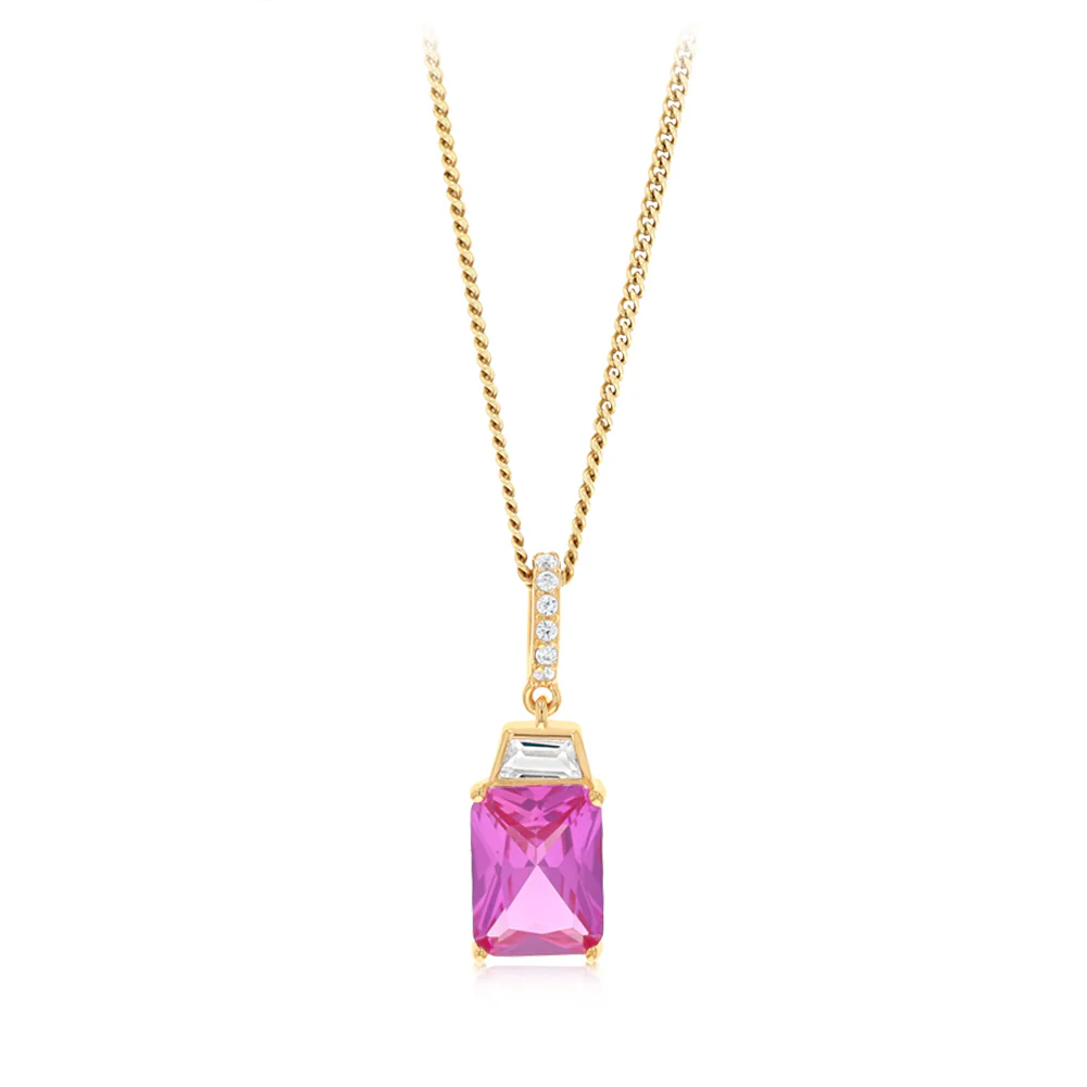 Sterling Silver Gold Plated Elongated Red Corundum and White CZ Pendant