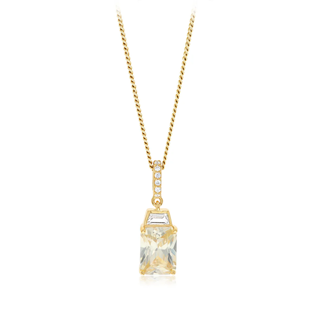 Sterling Silver Gold Plated Elongated Yellow and White CZ Pendant