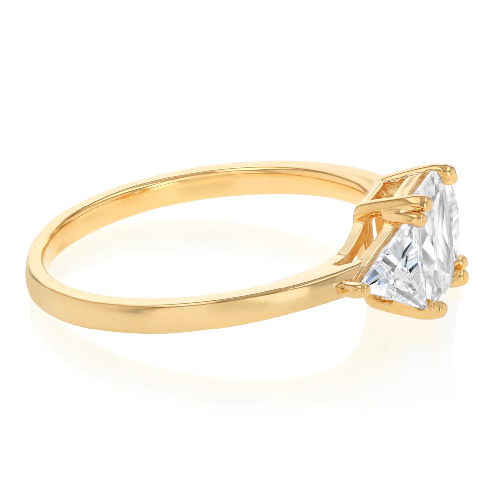 Sterling Silver Gold Plated Emerald and Trillion Cut Cubic Zirconia Ring - Image 2