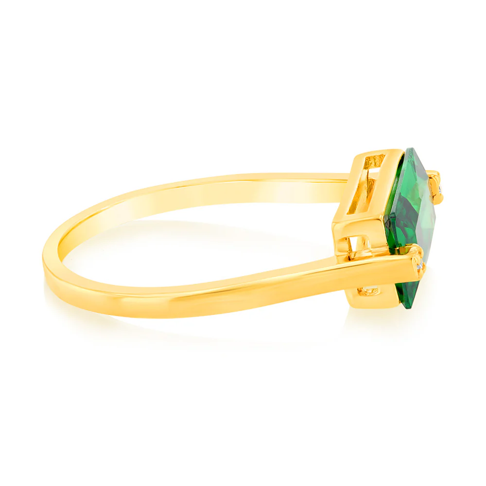 Sterling Silver Gold Plated Emerald Colour Rectangular Zirconia Ring - Image 2