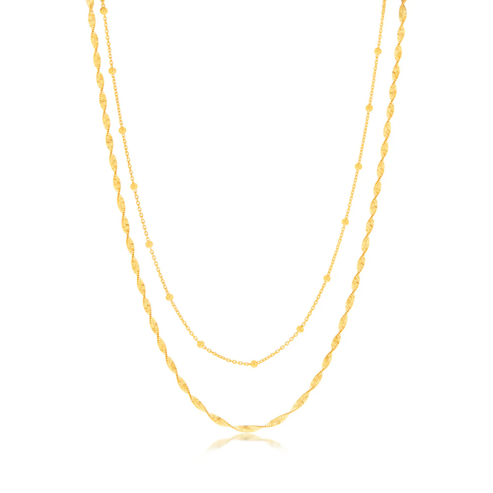 Sterling Silver Gold Plated Fancy Double Layer 38+5cm Chain