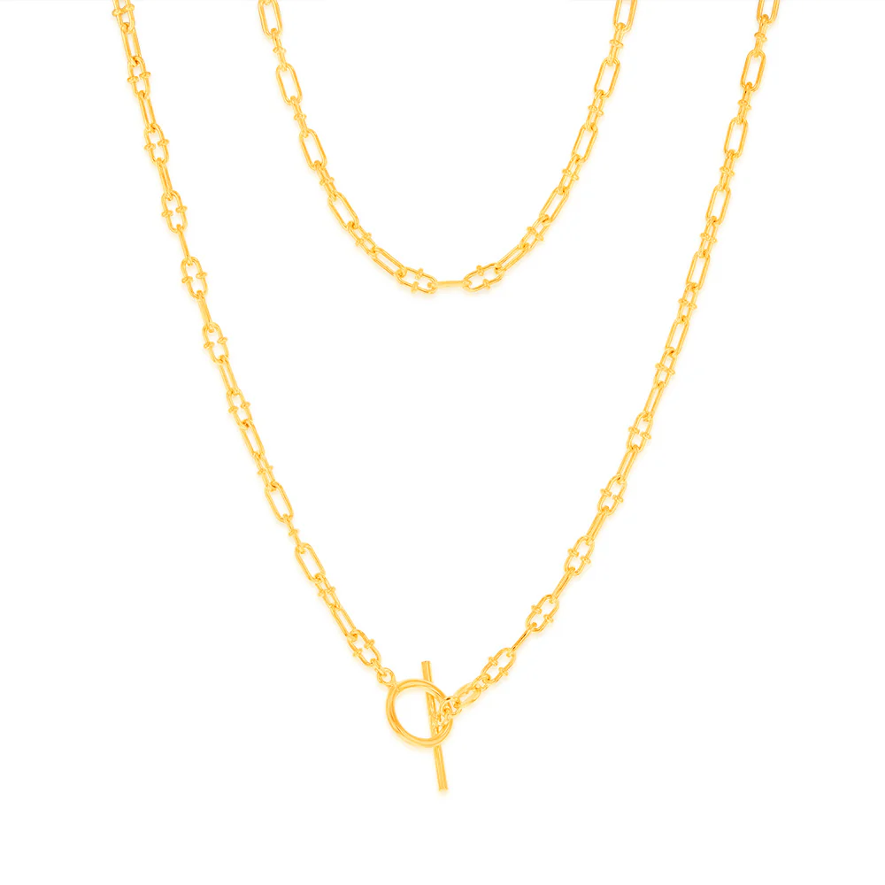 Sterling Silver Gold Plated Fancy Link T Bar Clasp 45cm Chain