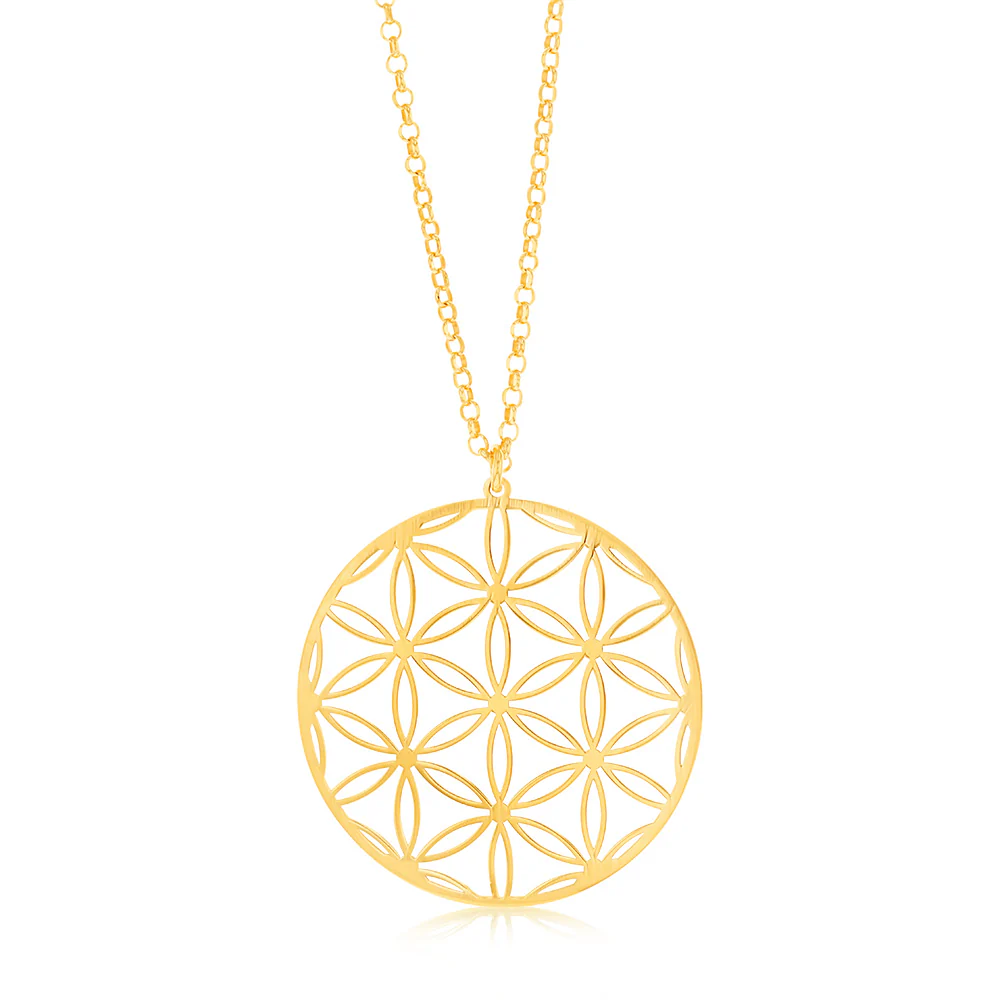 Sterling Silver Gold Plated Flower Of Life Pendant On 45+3cm Chain