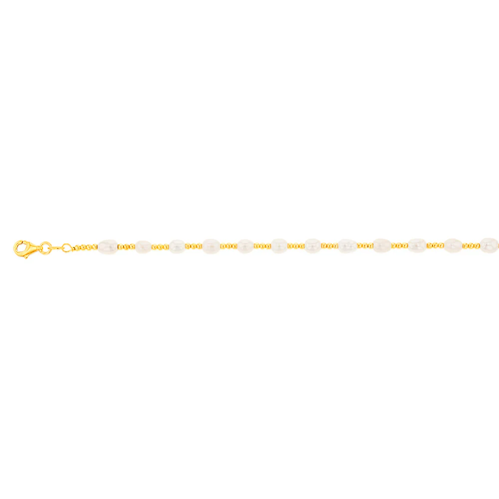 Sterling Silver Gold Plated Fresh Water Pearl And Gold Beads 17+2cm Bracelet - Image 2