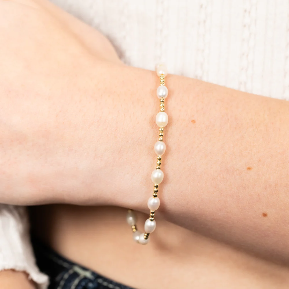 Sterling Silver Gold Plated Fresh Water Pearl And Gold Beads 17+2cm Bracelet - Image 3