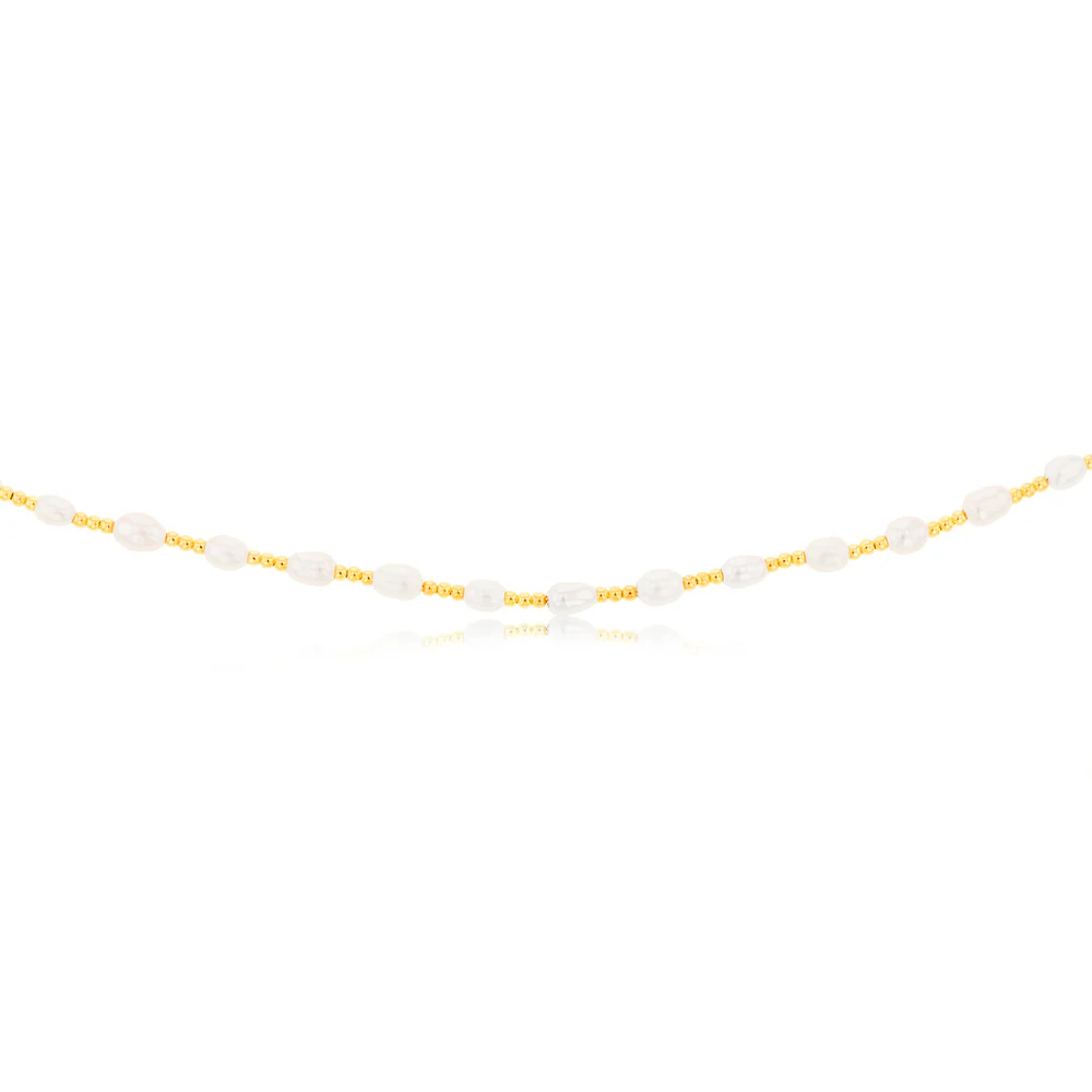 Sterling Silver Gold Plated Fresh Water Pearl And Gold Beads 40+3cm Chain - Image 2