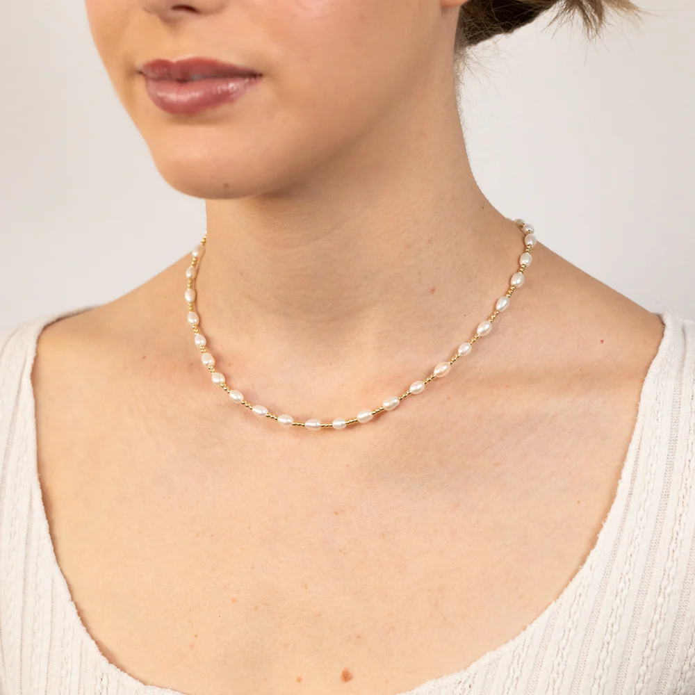 Sterling Silver Gold Plated Fresh Water Pearl And Gold Beads 40+3cm Chain - Image 3
